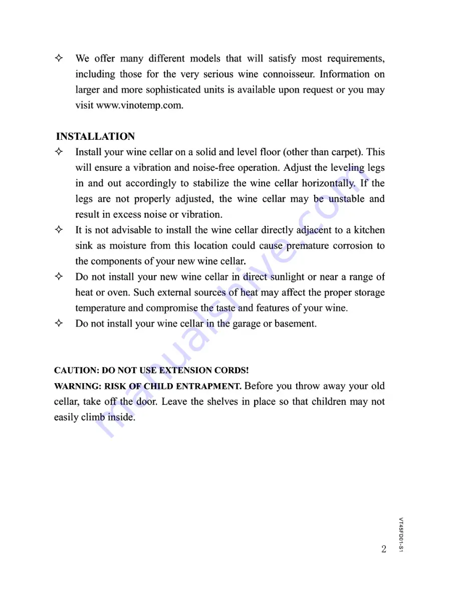 Vinotemp VT-45 Instruction Manual Download Page 4