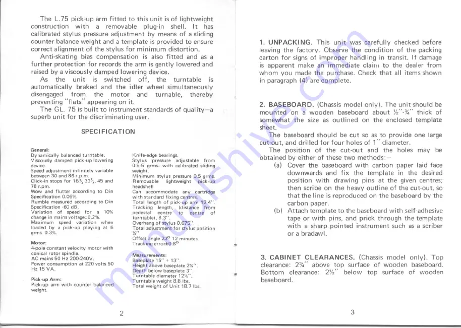 Vinyl Engine Goldring-Lenco GL 75 Instruction Manual Download Page 3