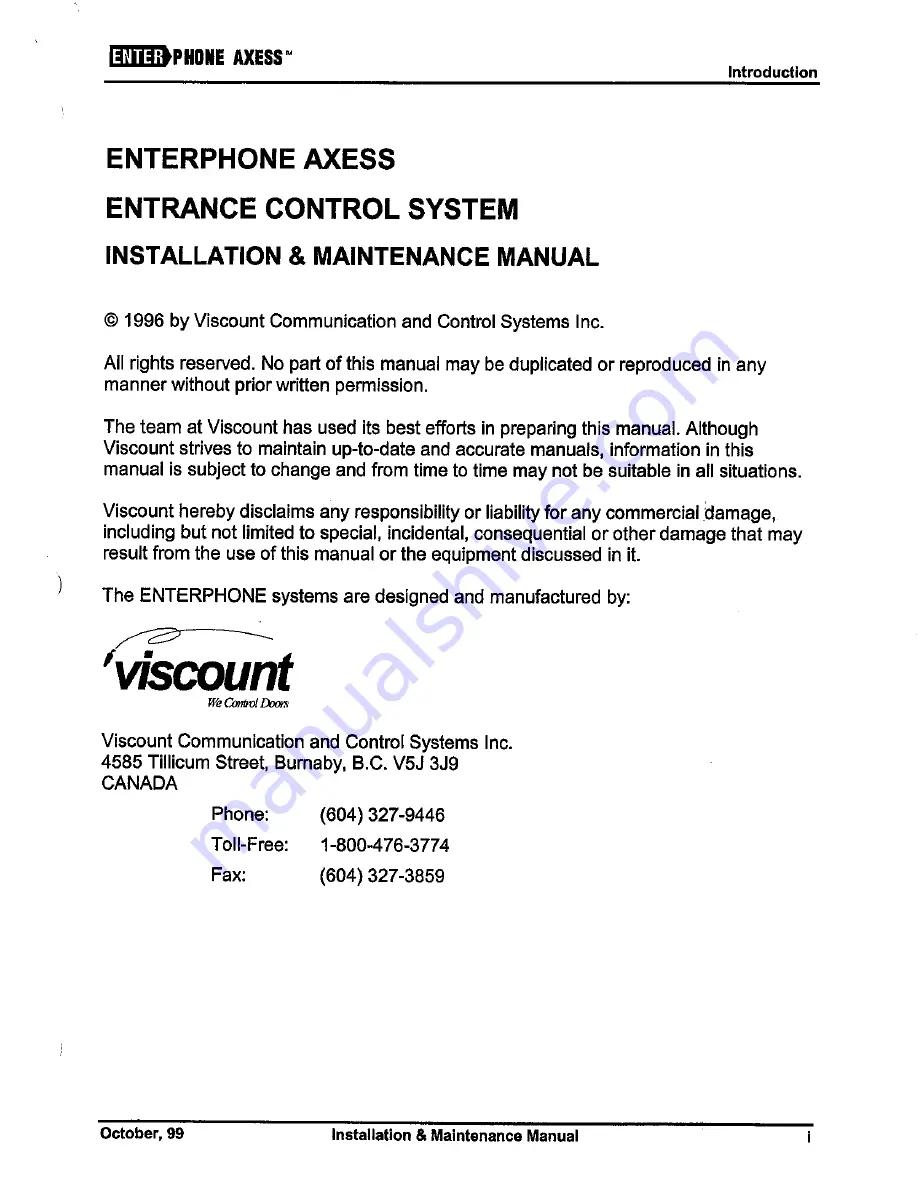 Viscount Enterphone Axess Скачать руководство пользователя страница 3