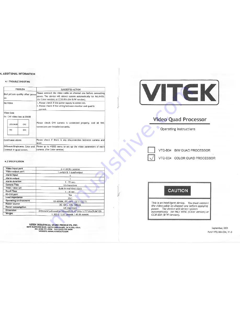 Vitek VTQ-C04 - 09-2001 Manual Download Page 1