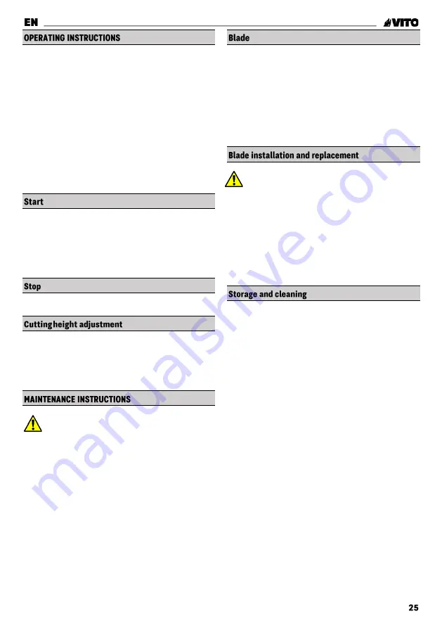 VITO GARDEN VIMR1400 Instruction Manual Download Page 25