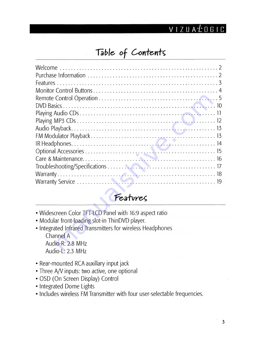 Vizualogic Quantum Series Owner'S Manual Download Page 3