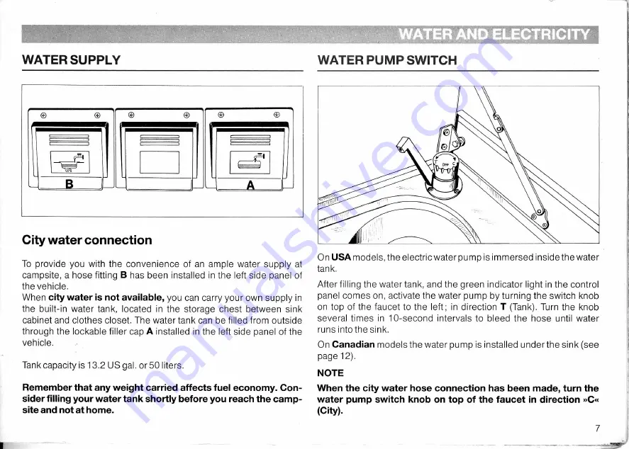 Volkswagen 1987 Vanagon Westfalia Camper Supplement Owner'S Manual Download Page 7