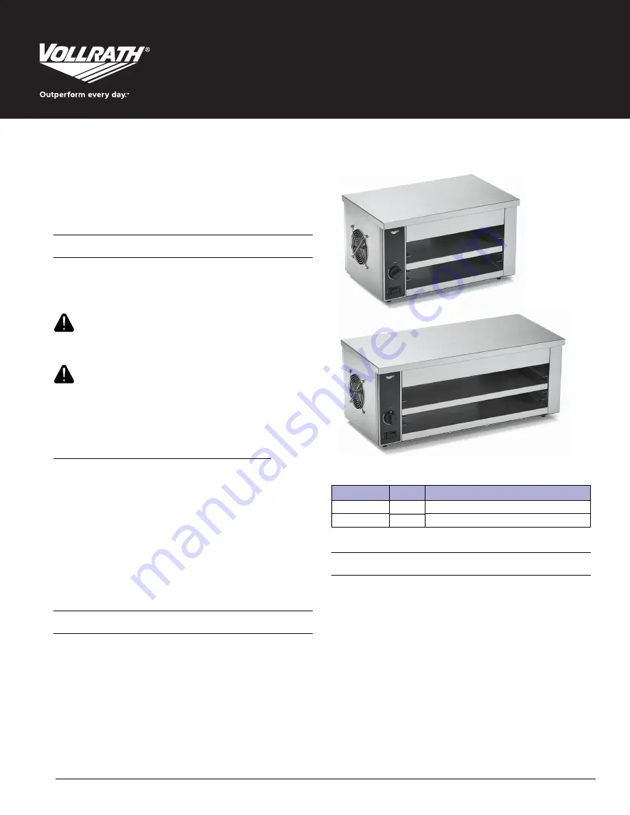 Vollrath JW1 Скачать руководство пользователя страница 1