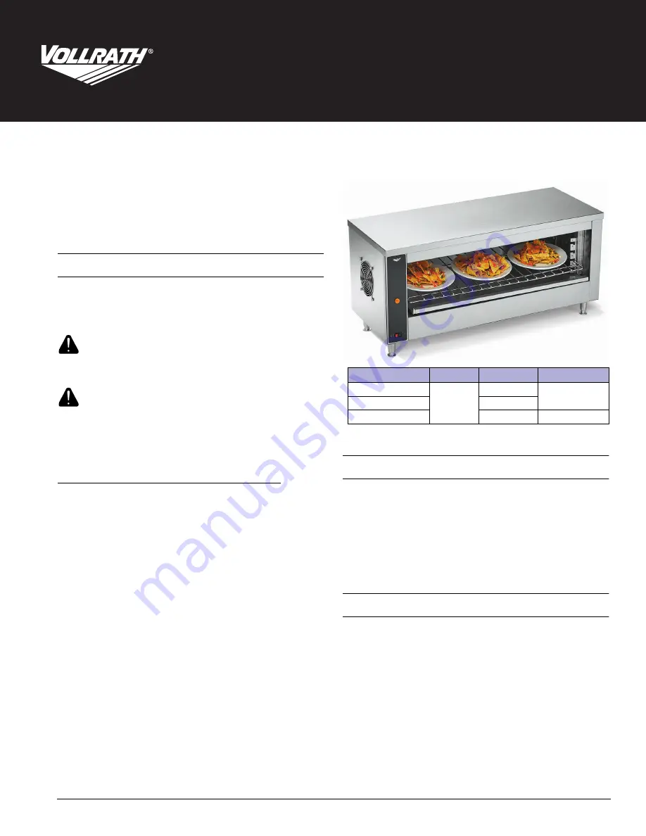 Vollrath JW30PA Скачать руководство пользователя страница 1