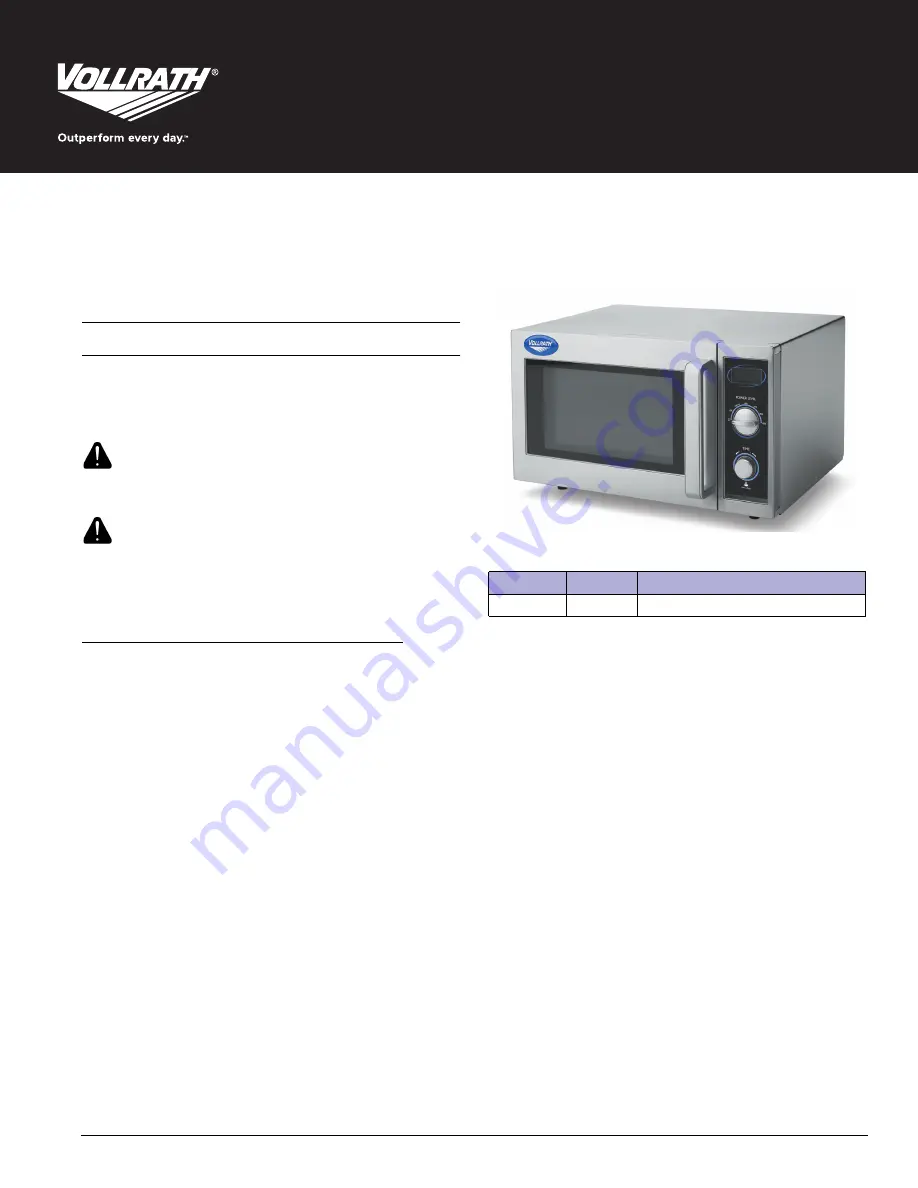 Vollrath MWA7125 Operator'S Manual Download Page 1