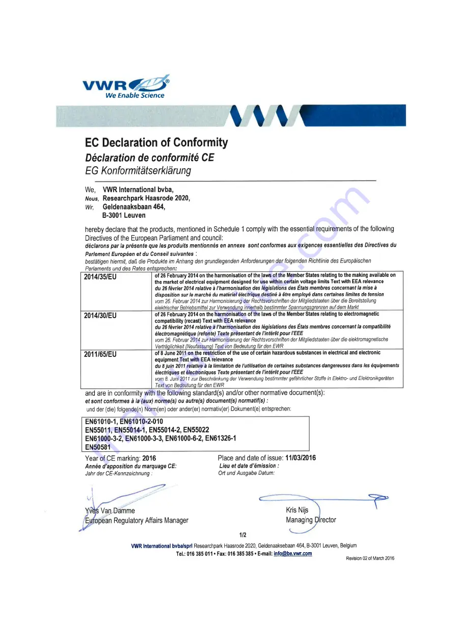 VWR INCU-Line Tower Instruction Manual Download Page 34