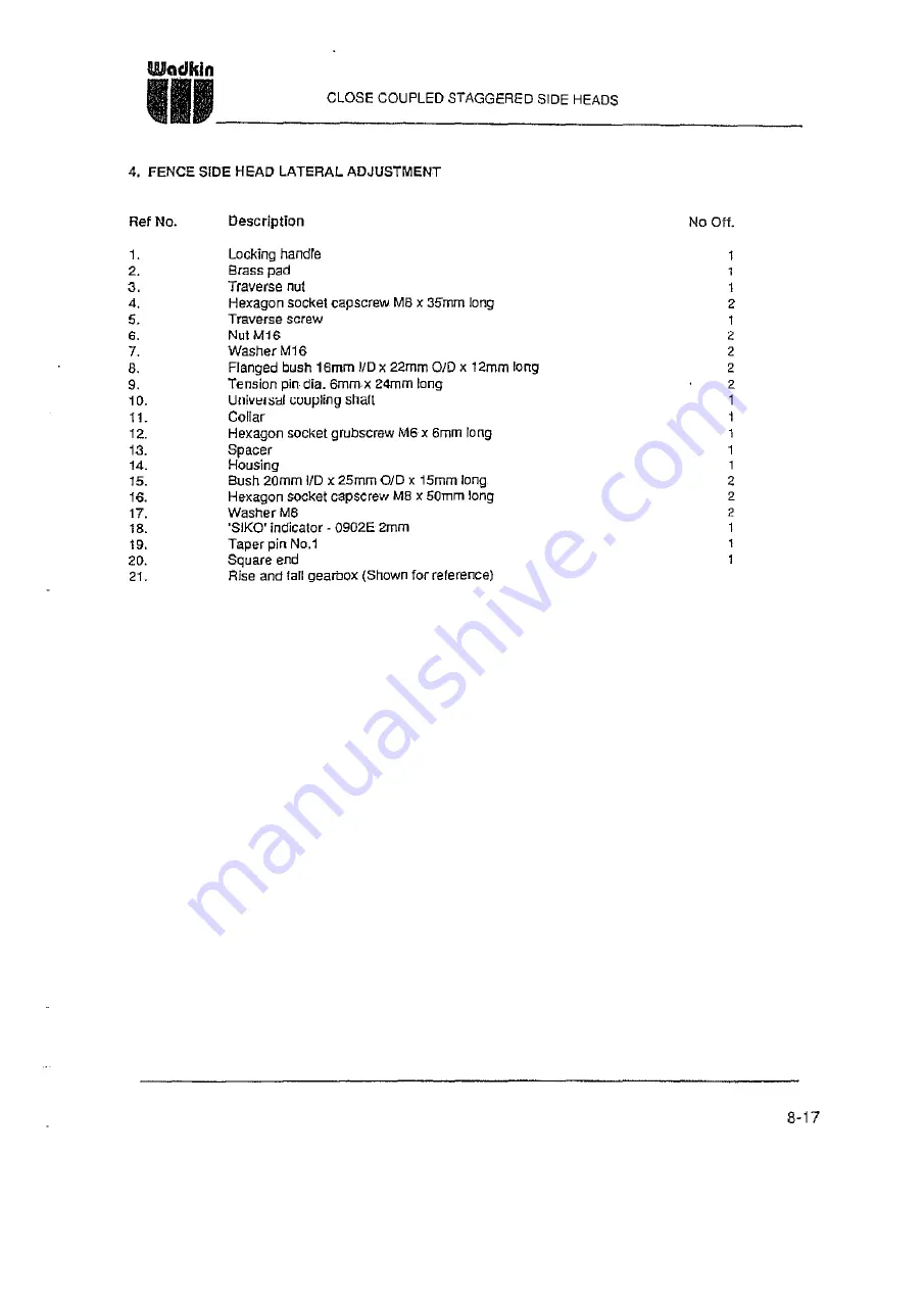 Wadkin 6150 Instruction Manual Download Page 125