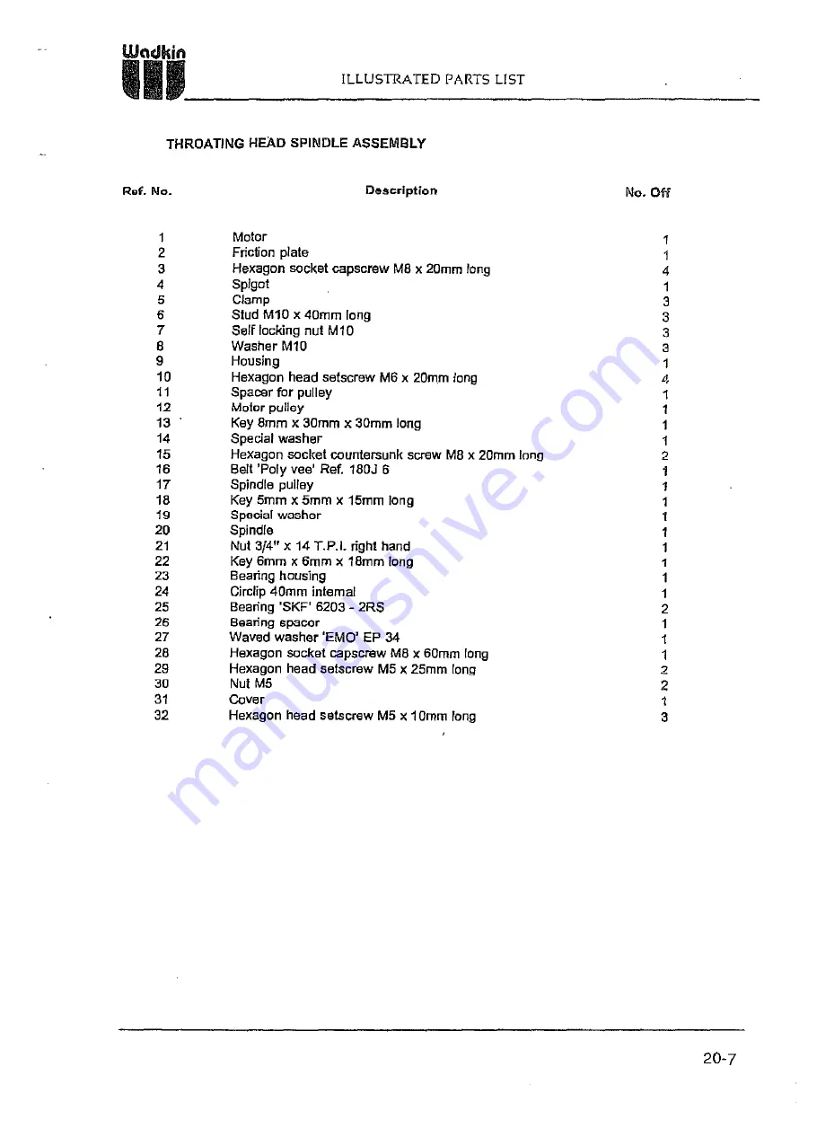 Wadkin 6150 Instruction Manual Download Page 303