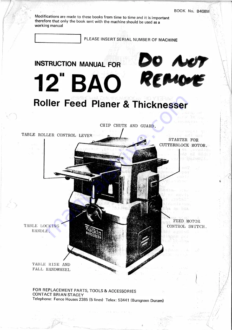 Wadkin BURSGREEN BAO Instruction Manual Download Page 1