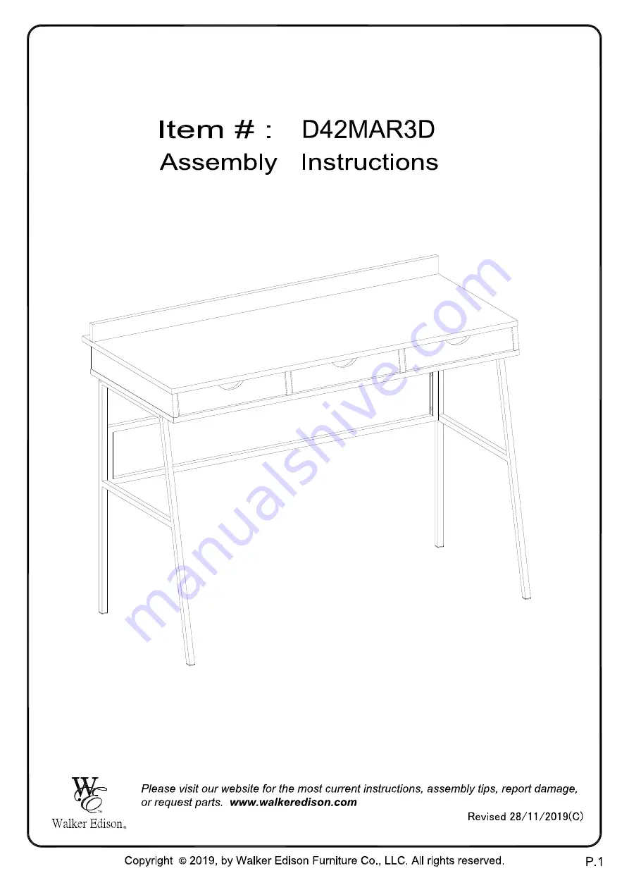 Walker Edison D42MAR3D Assembly Instructions Manual Download Page 1