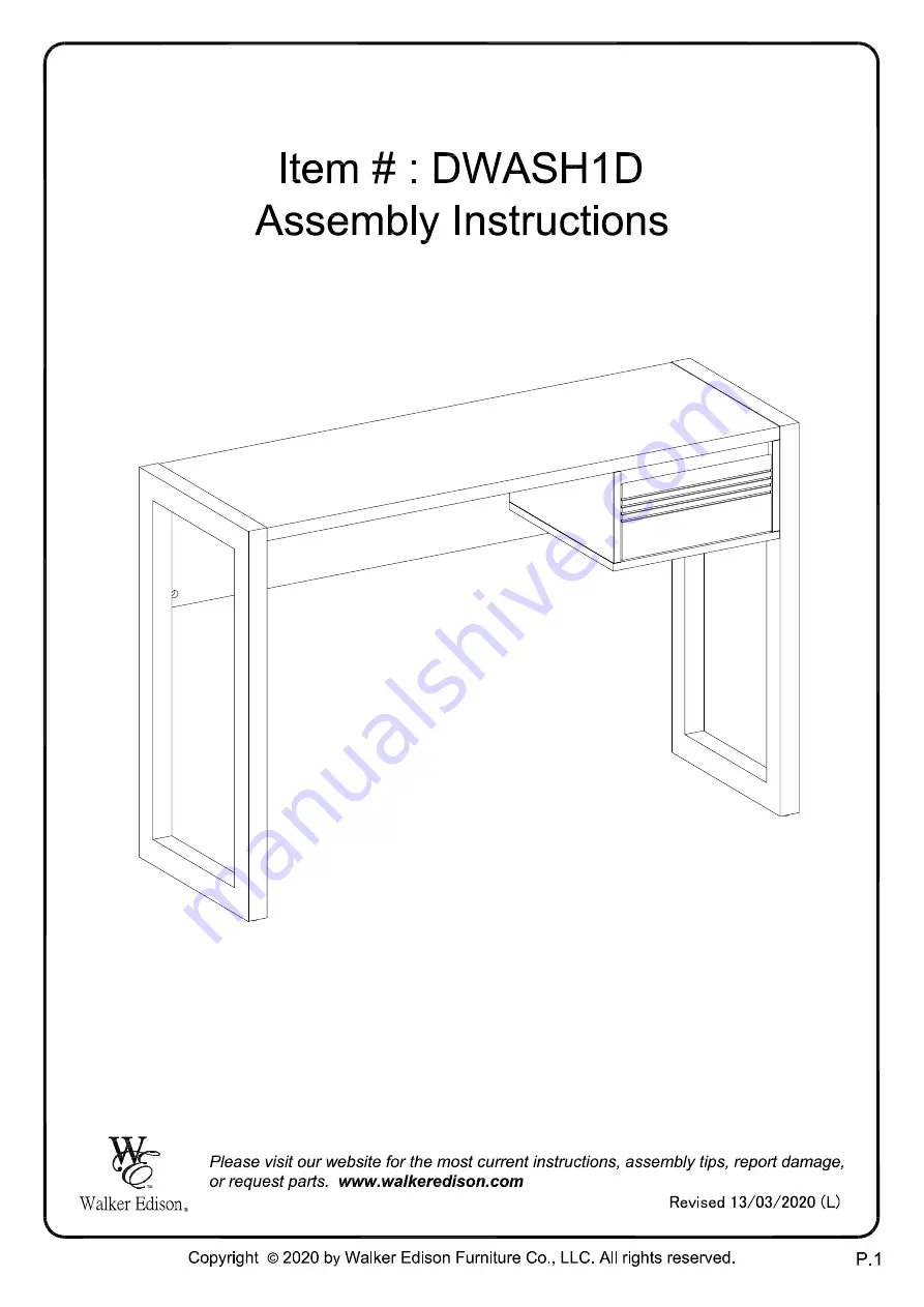 Walker Edison DWASH1D Assembly Instructions Manual Download Page 1