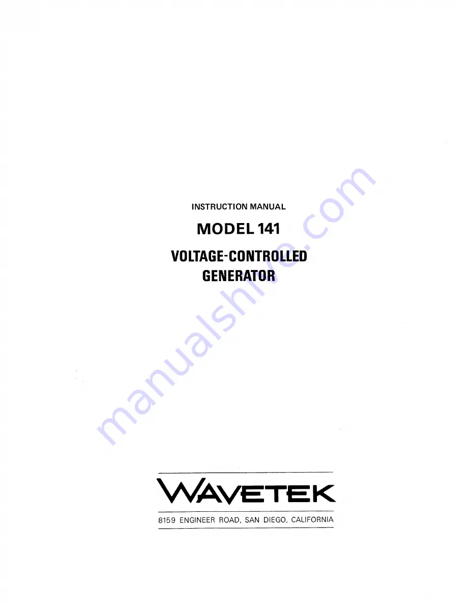 Wavetek 141 Скачать руководство пользователя страница 1