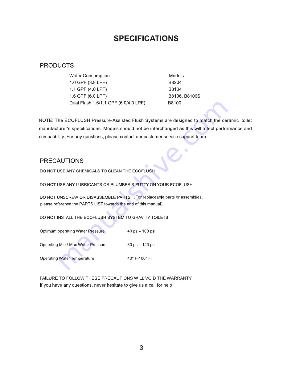 WDI Technology ECOFLUSH B8100 User Manual Download Page 4