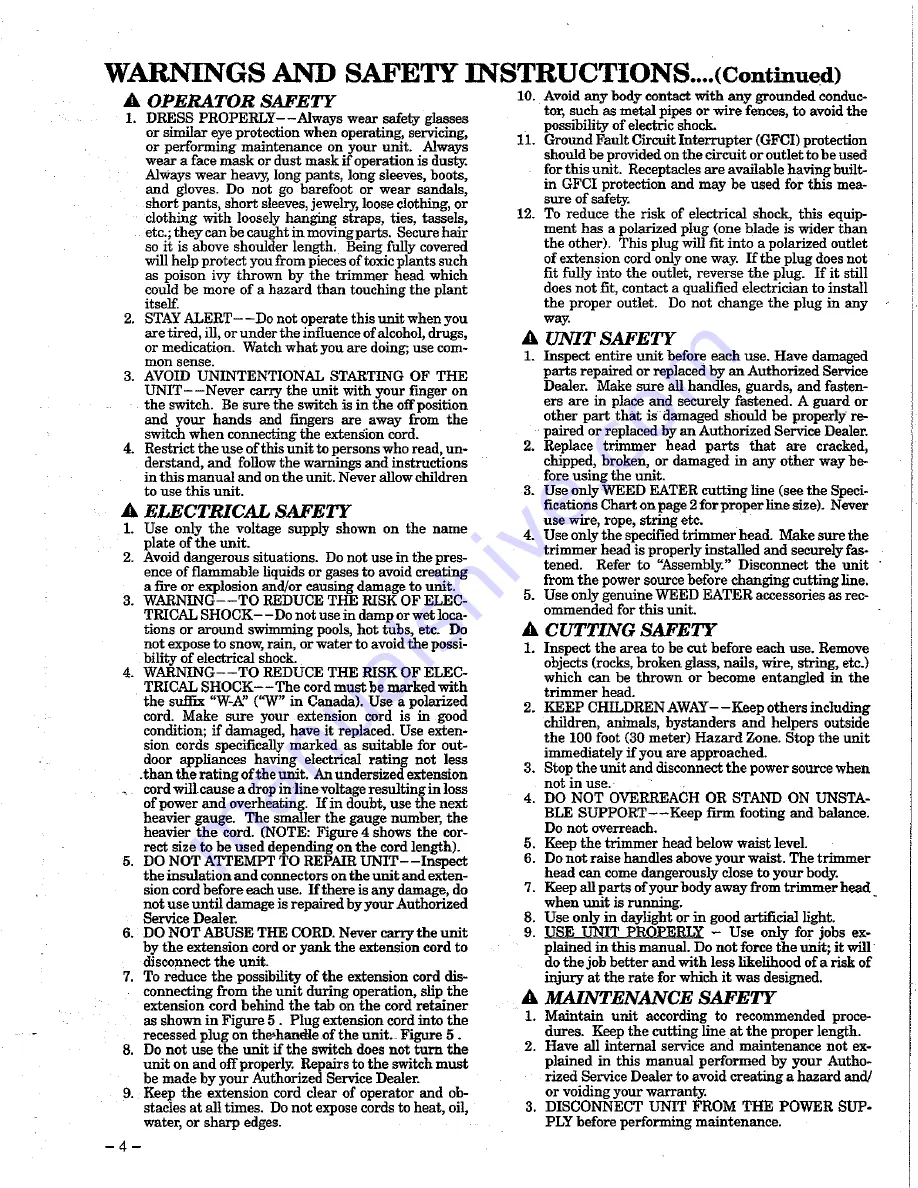 Weed Eater 1208 Operator'S Manual Download Page 4