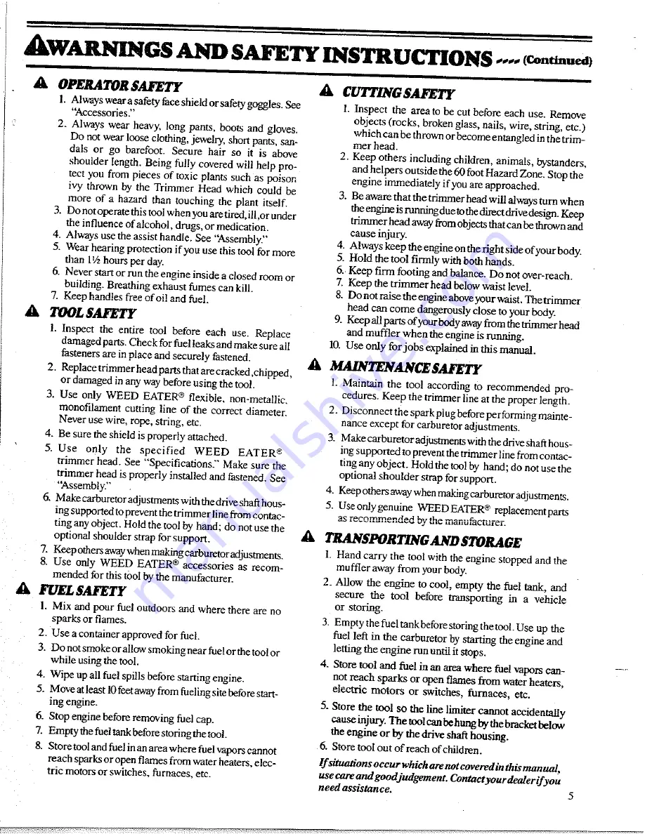 Weed Eater 1400T Operator'S Manual Download Page 5