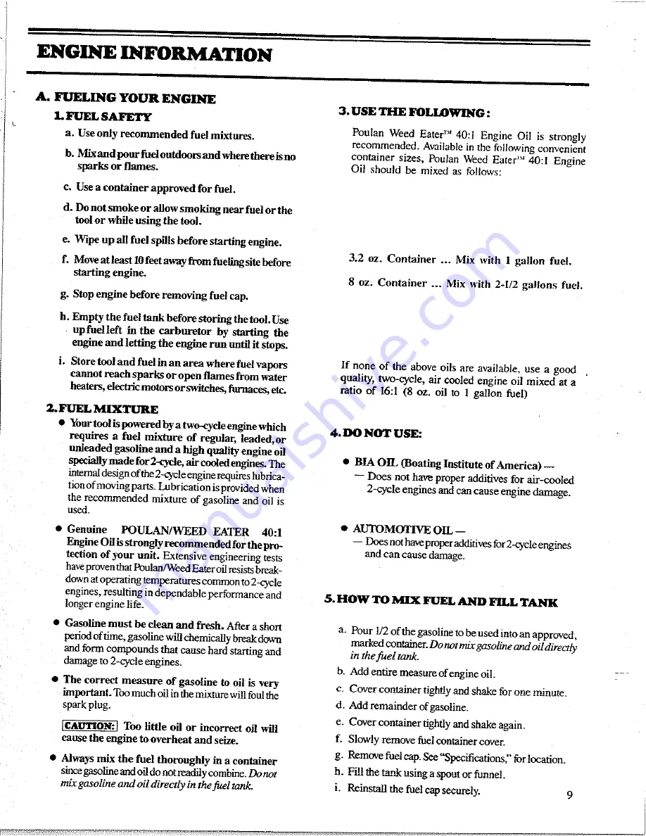 Weed Eater 1400T Operator'S Manual Download Page 9