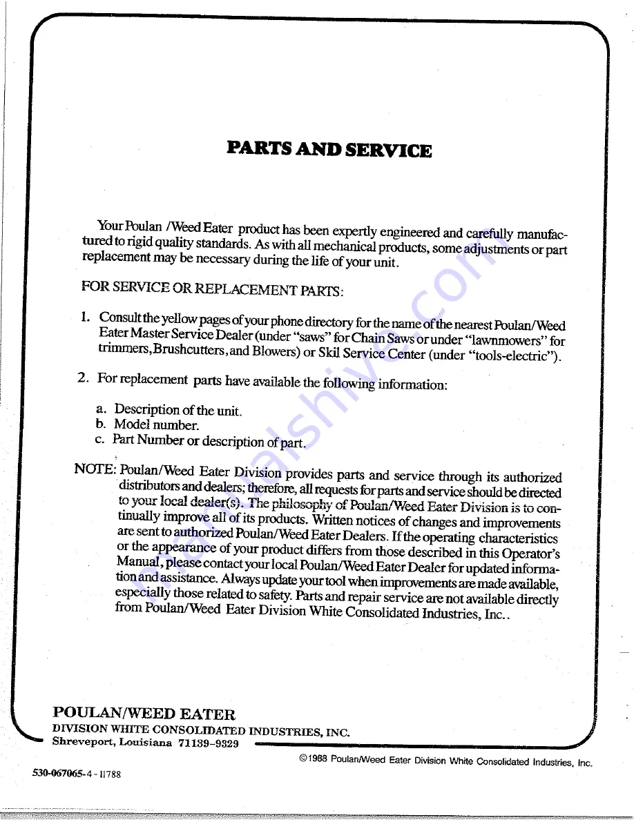 Weed Eater 1400T Operator'S Manual Download Page 20