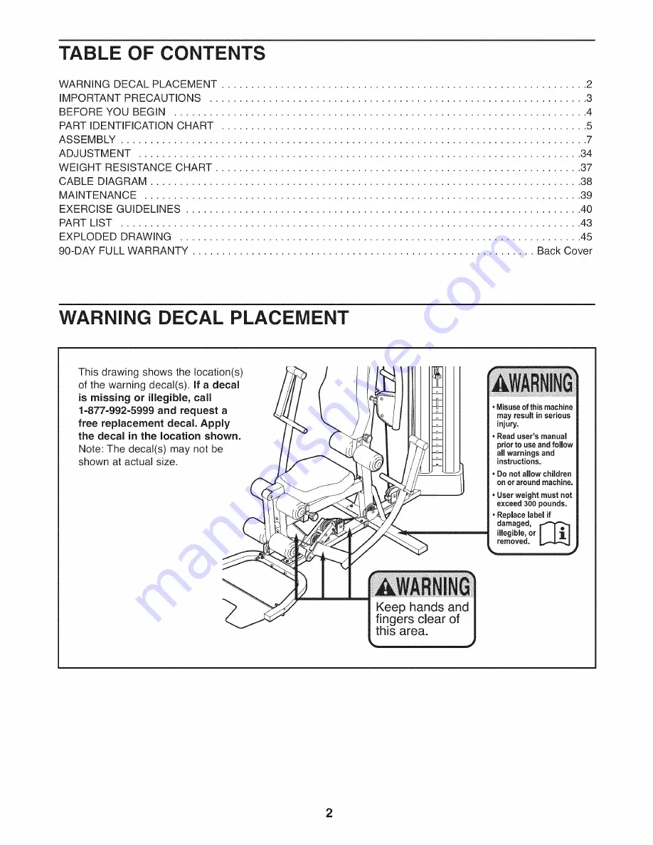 Weider 831.14923.0 User Manual Download Page 2