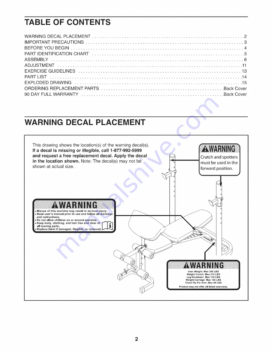 Weider 831.15925.1 User Manual Download Page 2