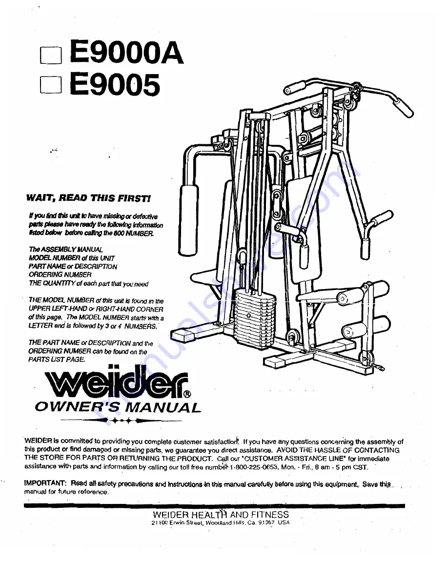 Weider E9000A Owner'S Manual Download Page 1