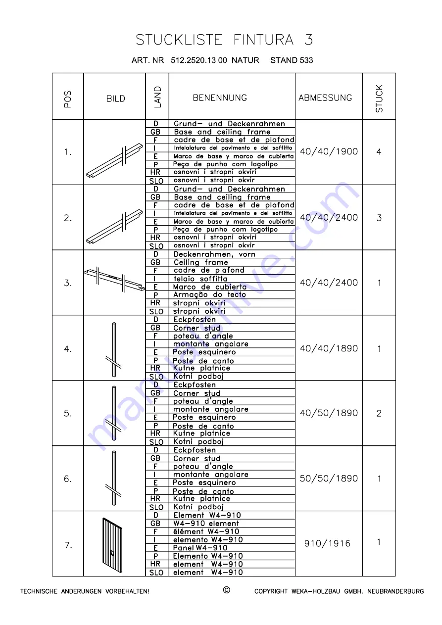 Weka Holzbau 512.2520.13.00 Assembly Instructions Manual Download Page 43