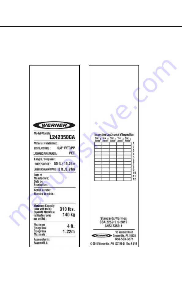 Werner L242350CA Series User Instructions Download Page 13