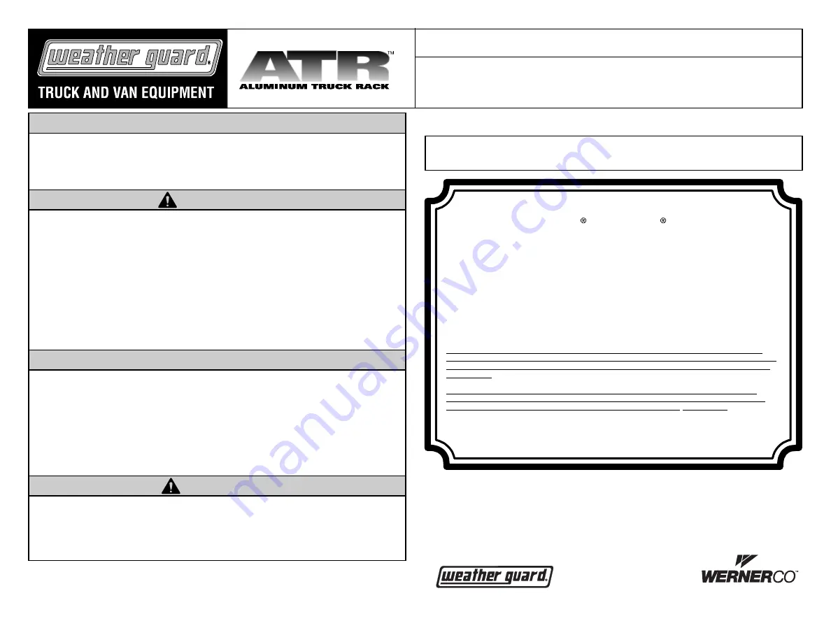 WERNERCO weather guard ATR 1218 Installation Manual Download Page 1