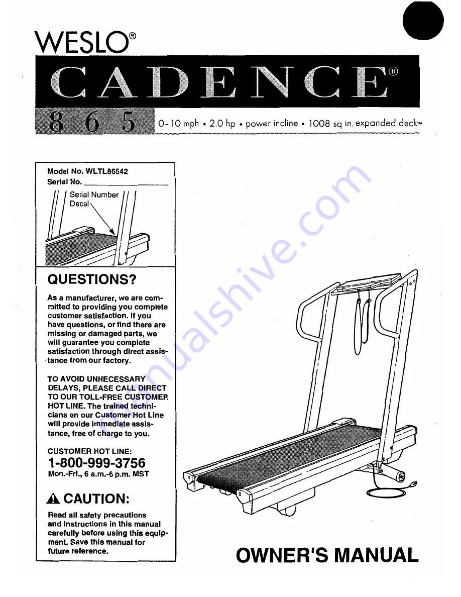 Weslo Cadence 865 Скачать руководство пользователя страница 1