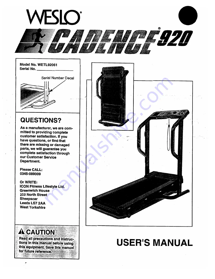 Weslo Cadence 920 Скачать руководство пользователя страница 1