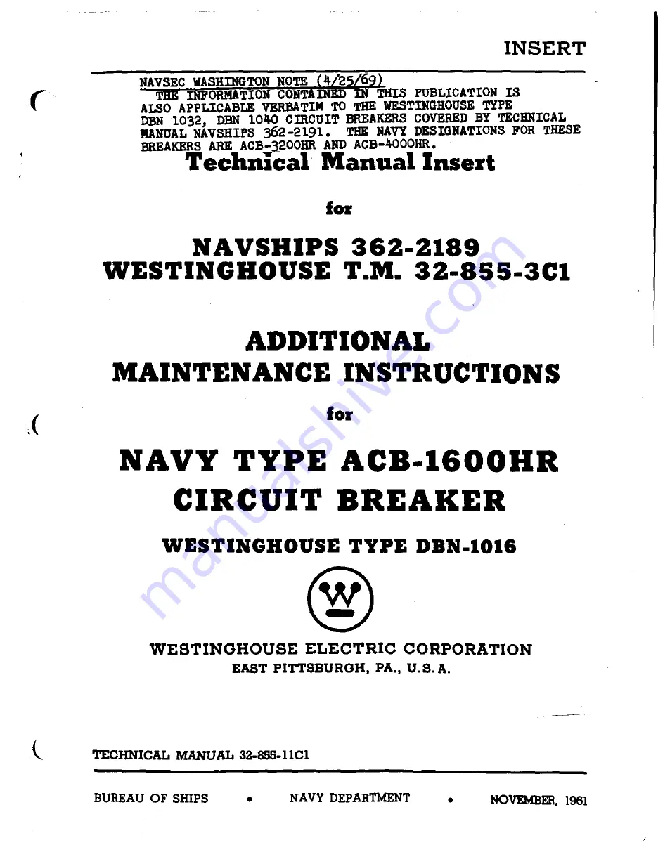 Westinghouse ACB-1600HR Technical Manual Download Page 44