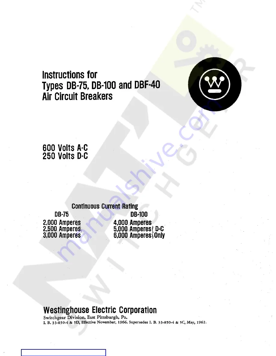 Westinghouse DB-100 Instructions Manual Download Page 1