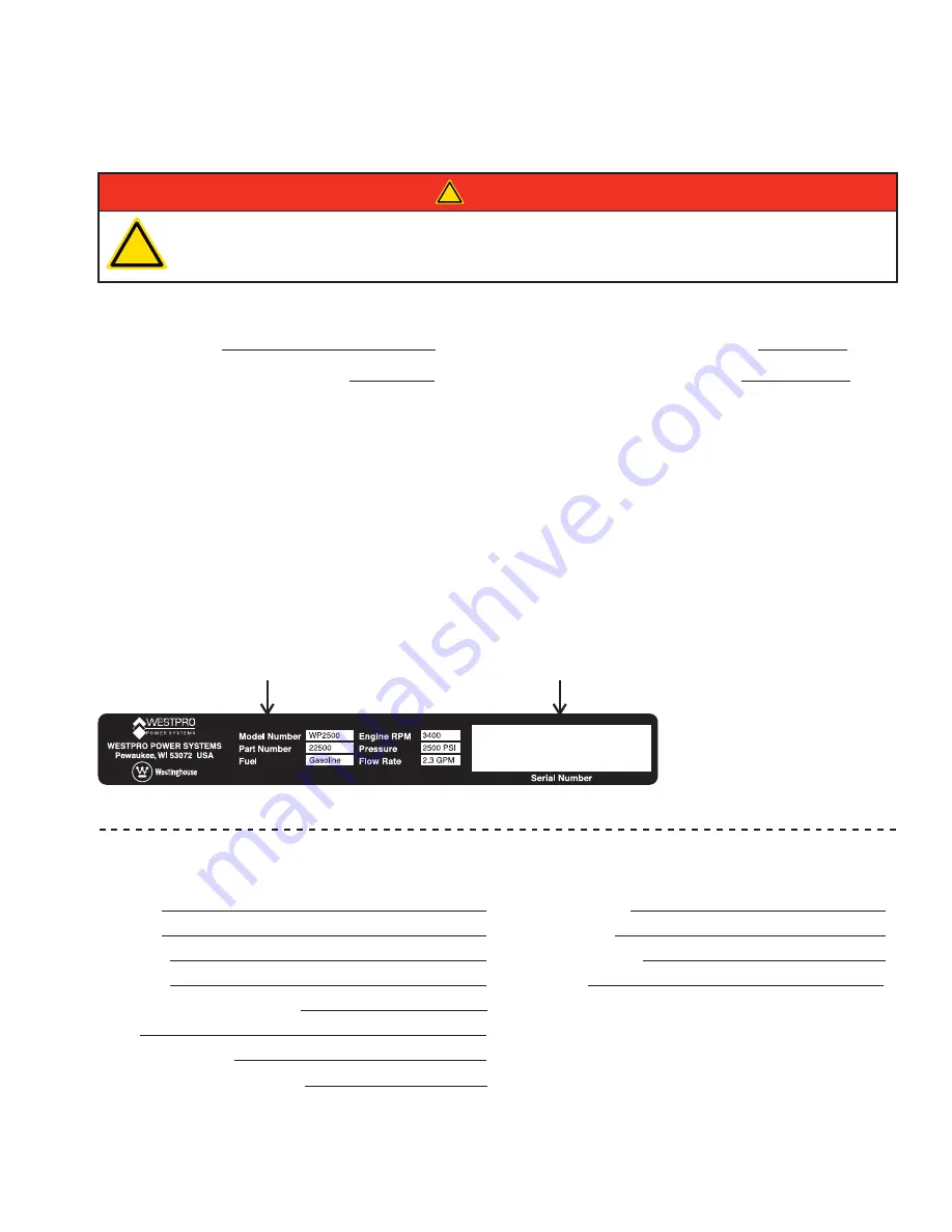 Westinghouse WP2500 Owner'S Manual Download Page 57