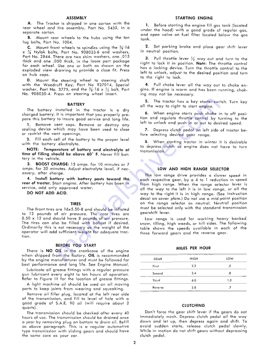 Wheel Horse 1067 Owner'S Manual Download Page 2