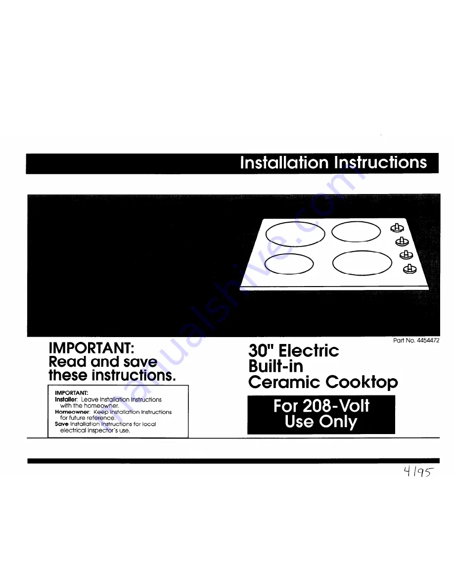 Whirlpool 30'' electric built in ceramic cooktops Скачать руководство пользователя страница 1