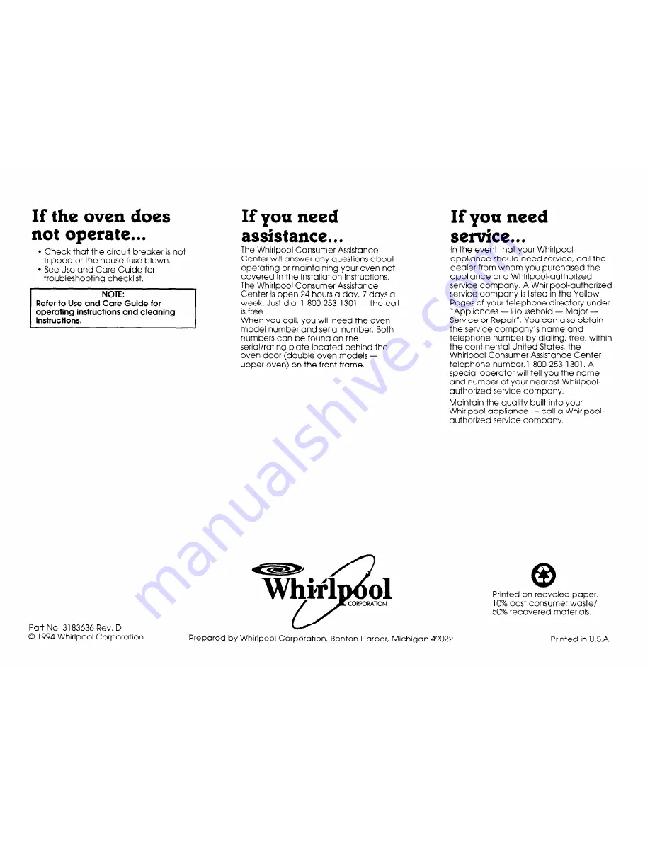 Whirlpool 3183636 Installation Instructions Manual Download Page 7