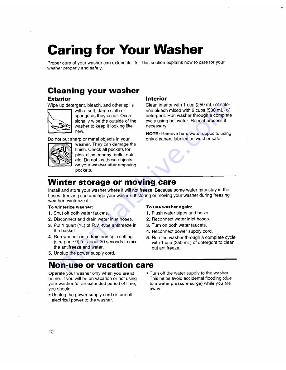 Whirlpool 3363560 Use And Care Manual Download Page 12