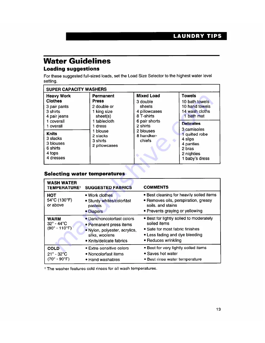 Whirlpool 3366869 Use And Care Manual Download Page 13