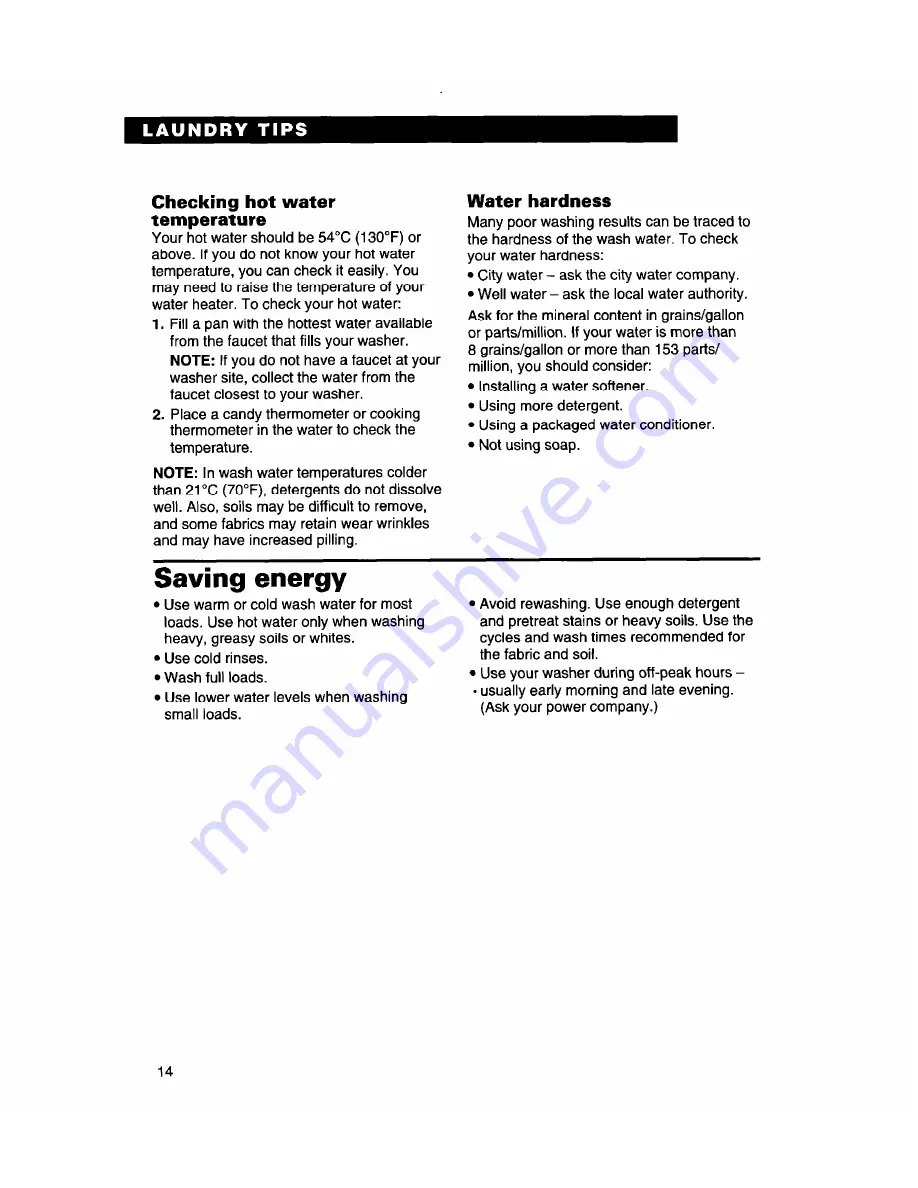 Whirlpool 3366869 Use And Care Manual Download Page 14