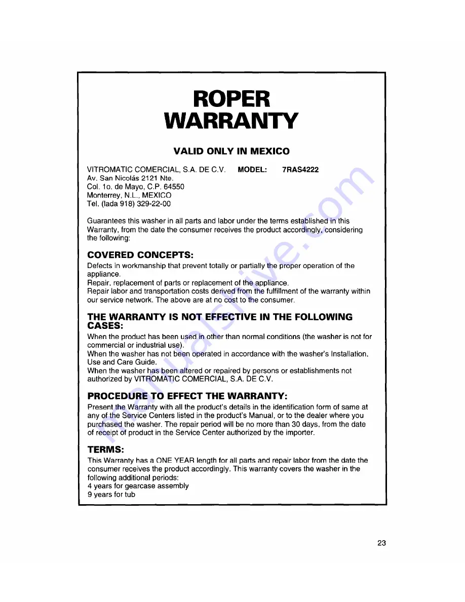 Whirlpool 3366869 Use And Care Manual Download Page 23