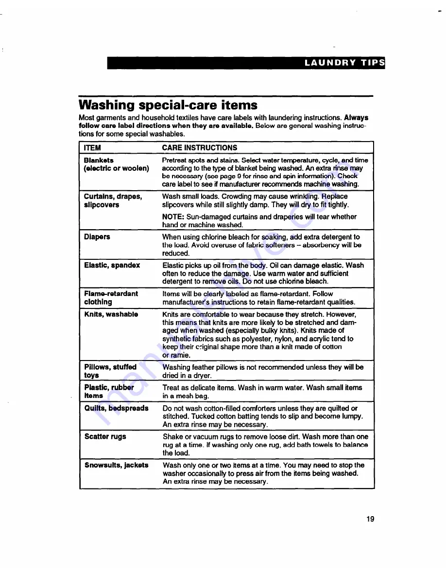 Whirlpool 3396314 Use And Care Manual Download Page 19