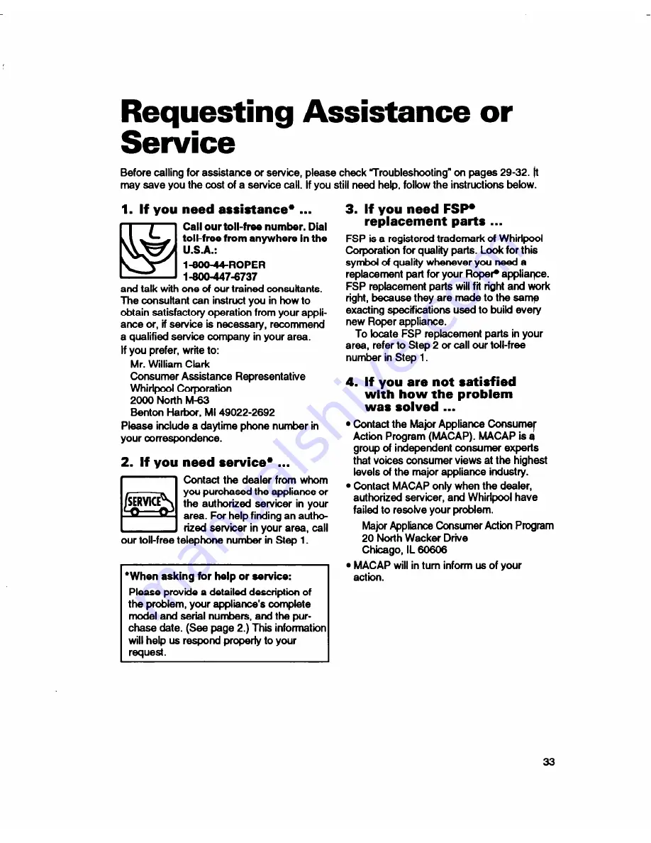 Whirlpool 3396314 Use And Care Manual Download Page 33