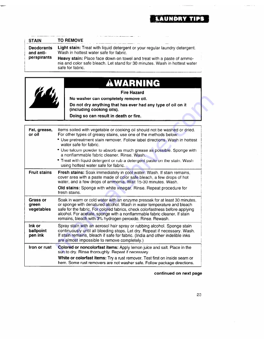 Whirlpool 3396315 Use And Care Manual Download Page 23