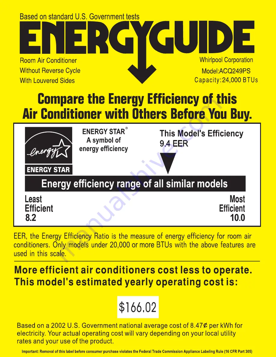 Whirlpool 63851343 Energy Manual Download Page 1