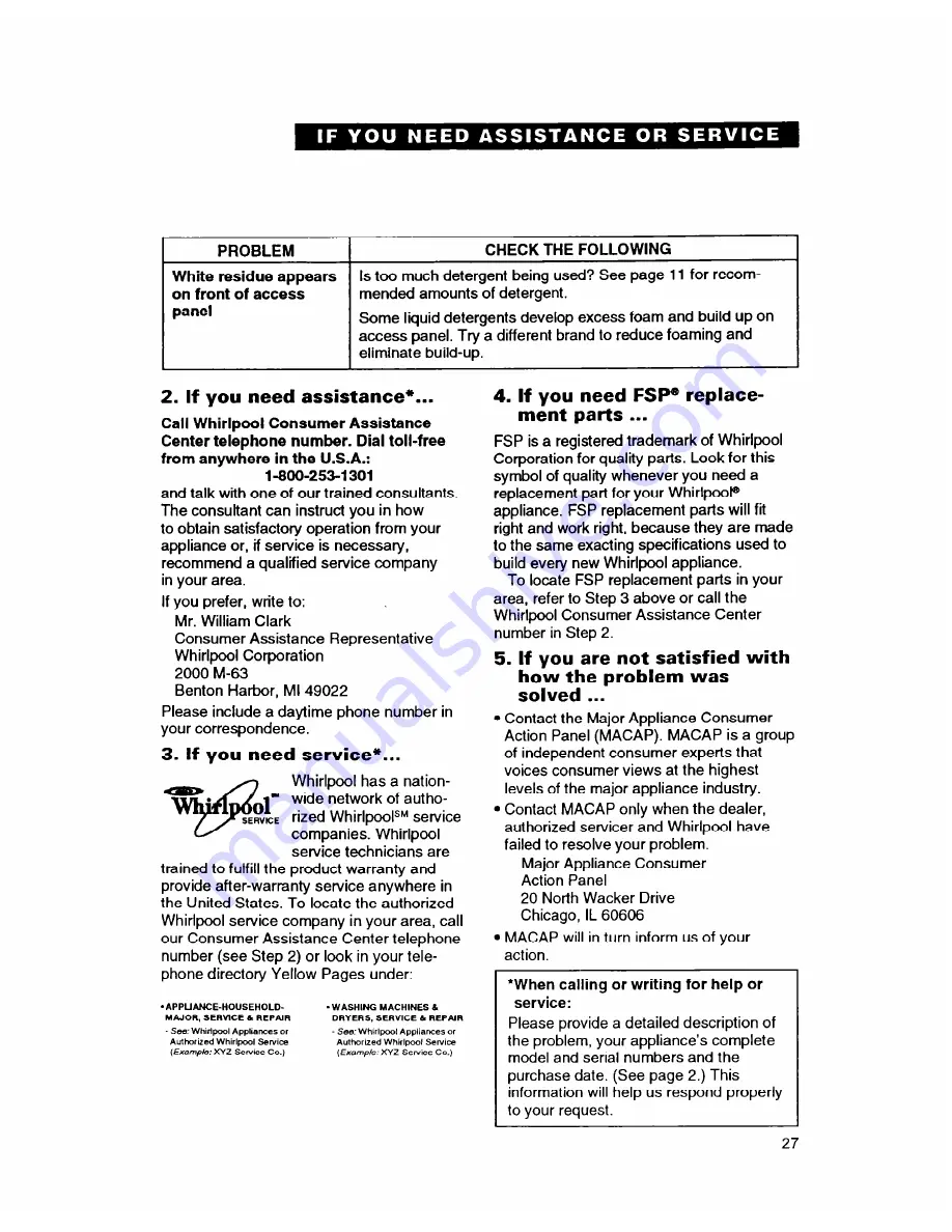 Whirlpool 8700 Series Use And Care Manual Download Page 27