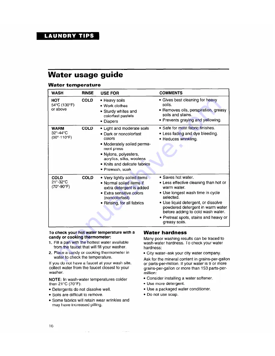 Whirlpool 8LSC6244BG0 Use And Care Manual Download Page 16