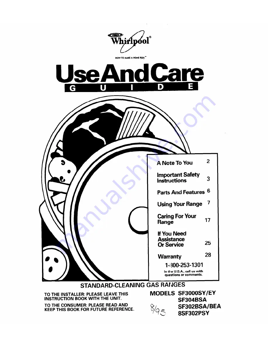 Whirlpool 8SF302PSY Use And Care Manual Download Page 1