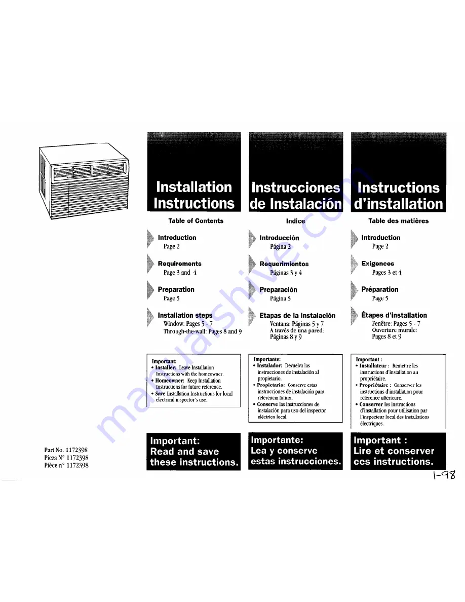 Whirlpool ACQ142XG0 Скачать руководство пользователя страница 1