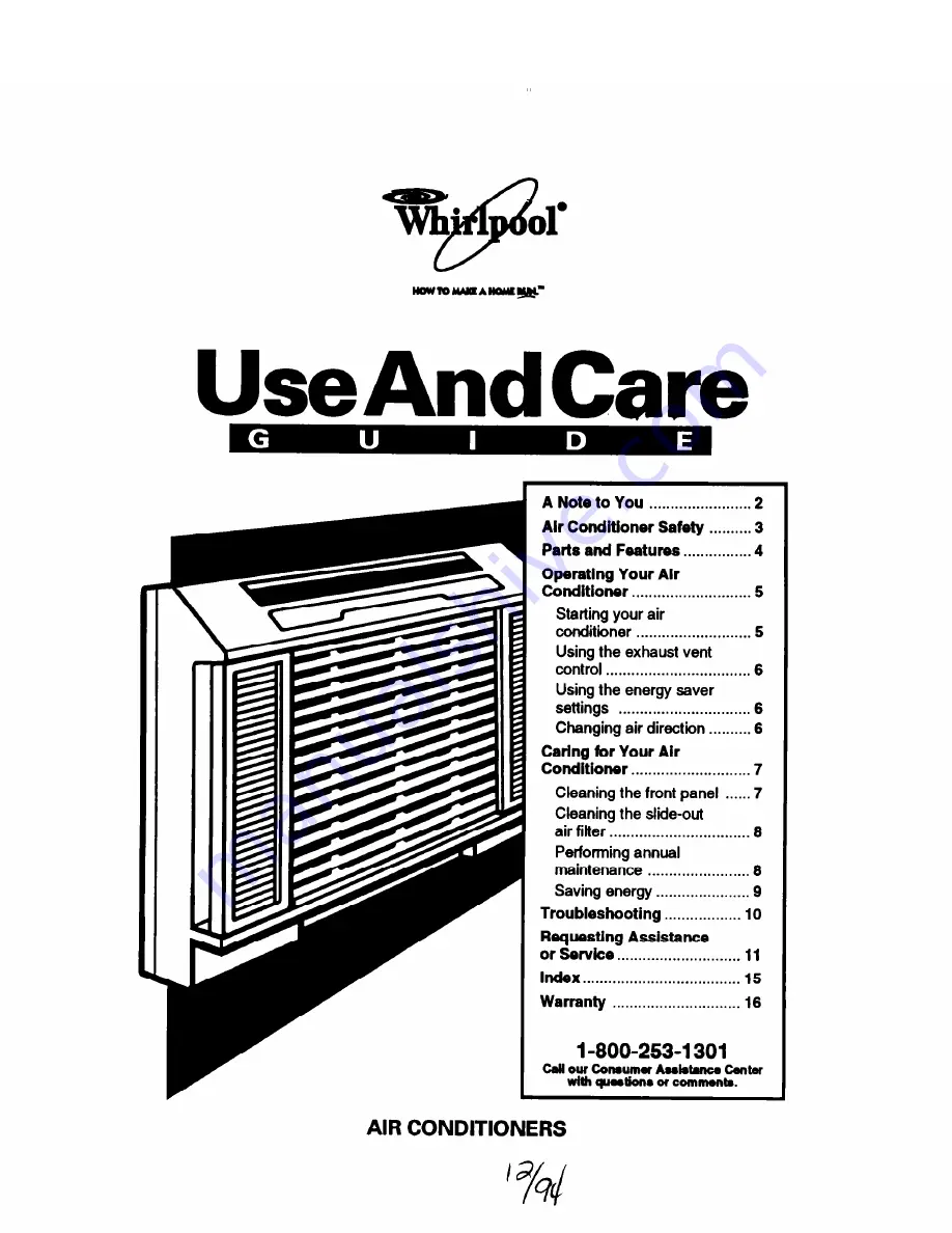 Whirlpool ACU124XD0 Use And Care Manual Download Page 1