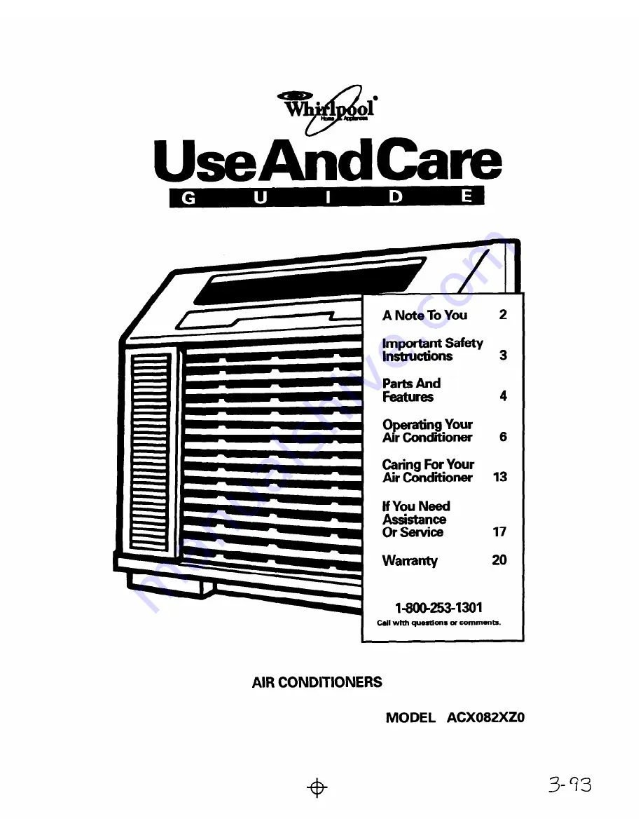 Whirlpool ACX082XZ0 Use And Care Manual Download Page 1